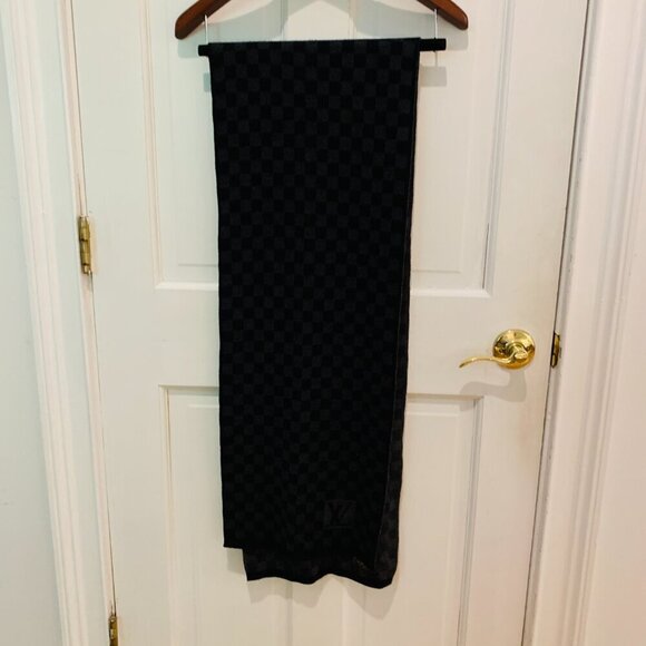 Auth LOUIS VUITTON Echarpe Petit Damier M70028 Dark Gray Black MR0135 Scarf Wool - Picture 10 of 16